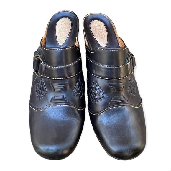 Clarks Artisan black leather woven mules clogs heel 7.5 - Picture 2 of 6